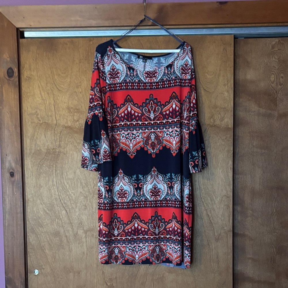 Multicolor Patterned Boat Neck Dress